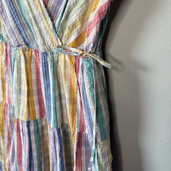 J. Crew Faux-Wrap Rainbow Gingham Cotton Tiered Midi Dress 10 Colorful Fun Retro - Picture 6 of 9